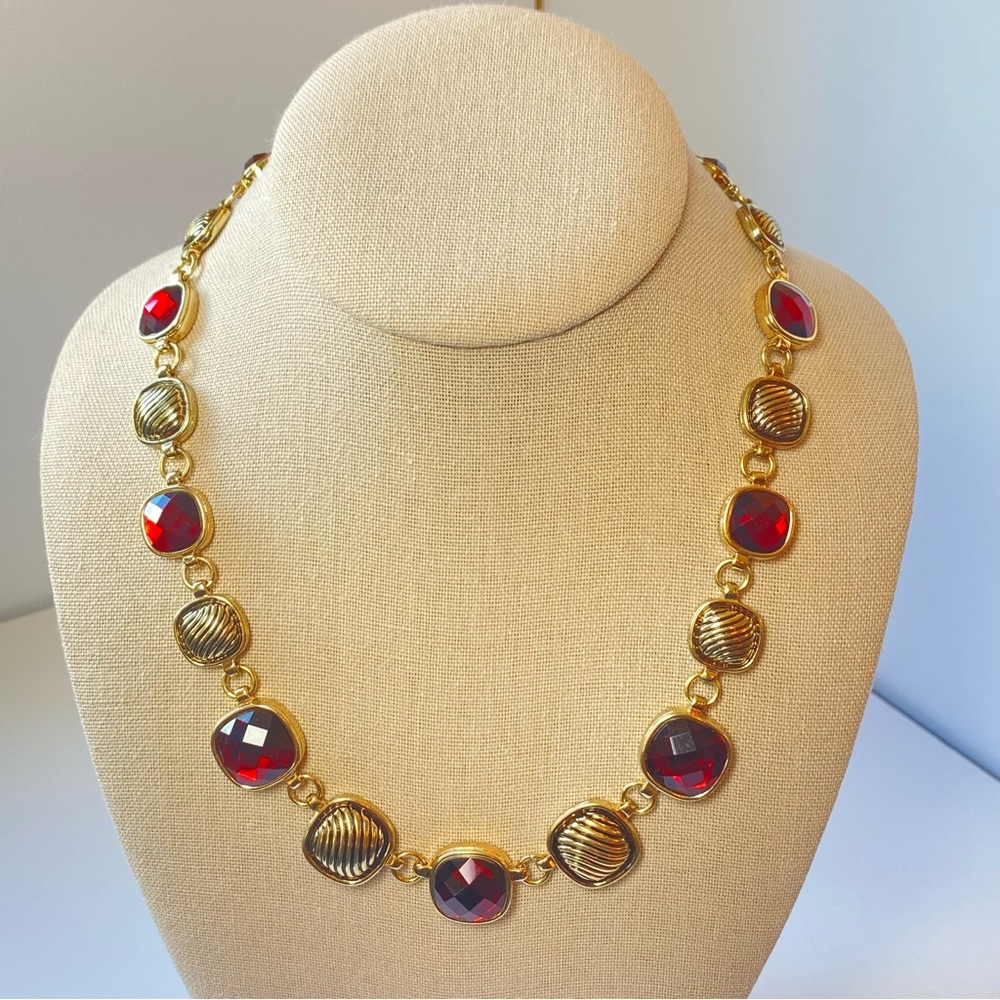 Napier‎ NWT Red Faceted Square Rhinestone Gold Tone Adjustable Choker Necklace